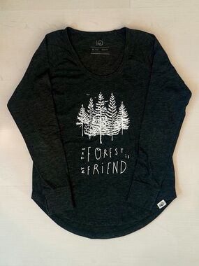tentree Dark Charcoal Long Sleeve Tee with White Forest Graphic